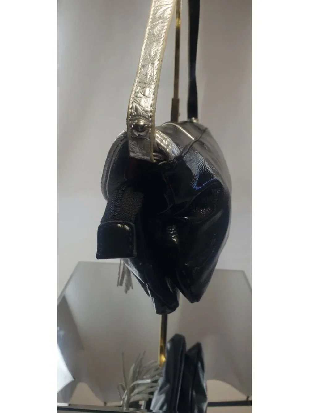 Kate Landry Patent Leather Shoulder Purse Bag Black